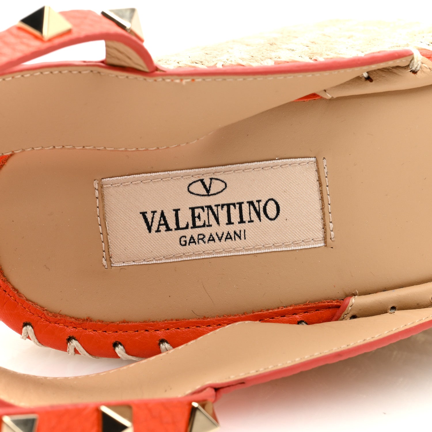Valentino Garavani Grained Calfskin Rockstud Ankle Strap Espadrille Wedge Sandals 40 Titian Natural 7 of 7