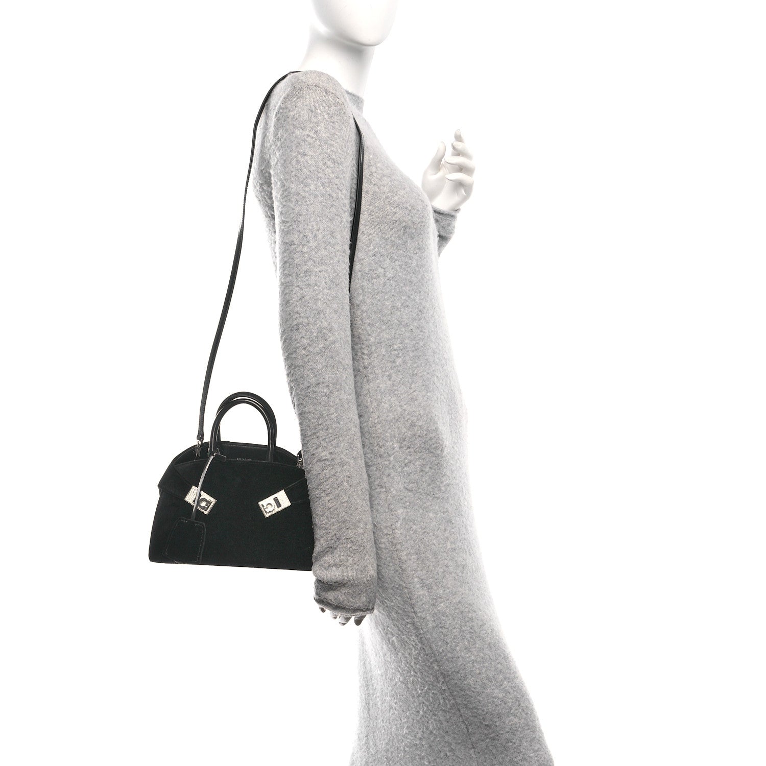 Salvatore Ferragamo Velvet Strass XS Hug Bag Black 2 of 10