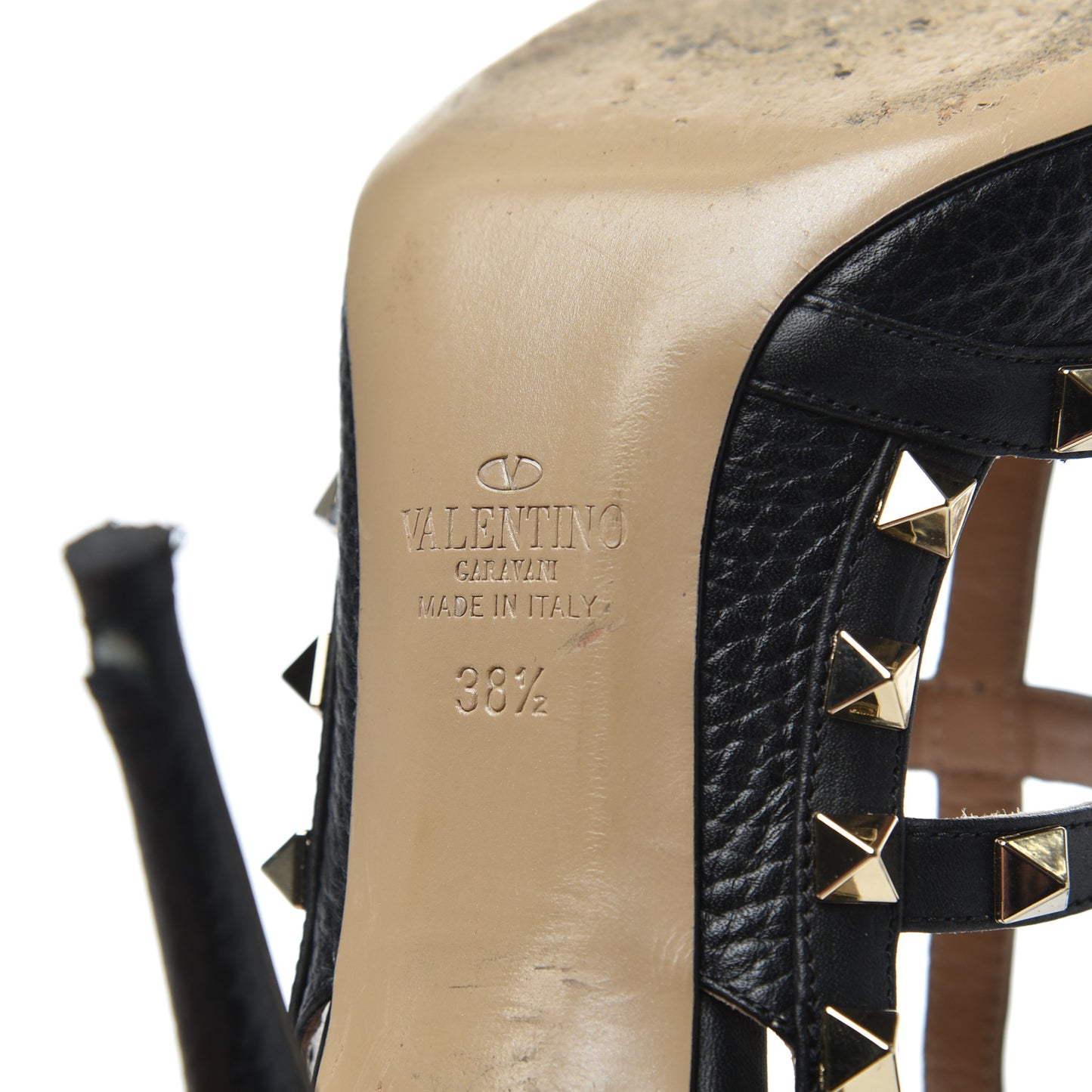 Pebbled Calfskin Rockstud Ankle Strap 100mm Pumps 38.5 Black