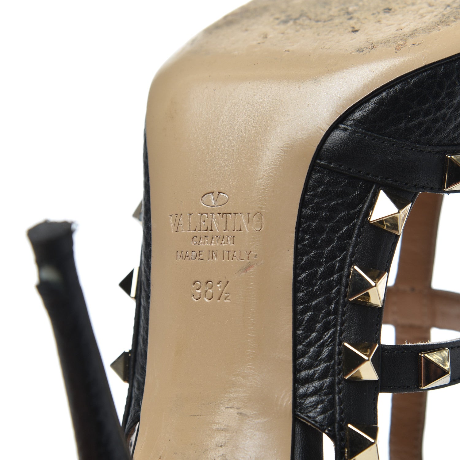 Valentino Garavani Pebbled Calfskin Rockstud Ankle Strap 100mm Pumps 38.5 Black 7 of 23