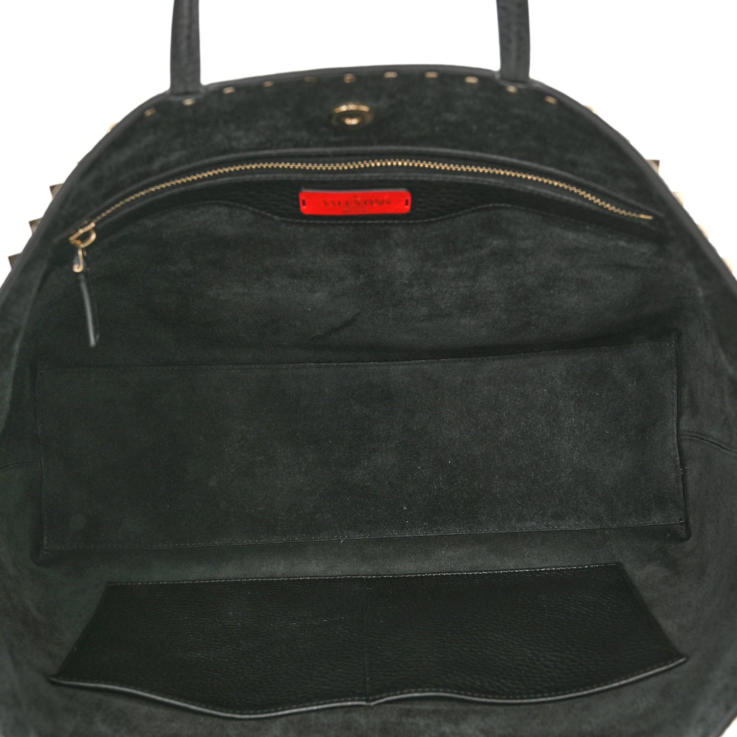 Grained Calfskin Rockstud Shoulder Tote Black