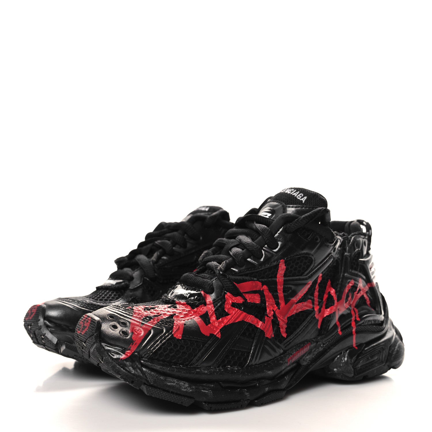 BALENCIAGA フリンジ マフラー 防寒具 レッド系×ブラック系 Balenciaga Mesh Rubber Graffiti Mens Runner Sneakers 39 Black Red
