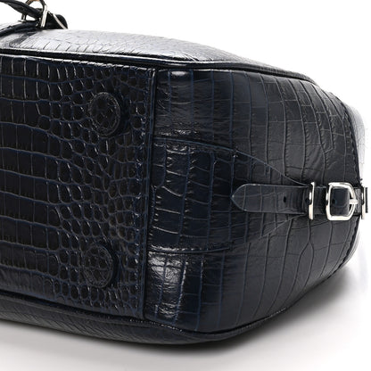 Jimmy Choo Calfskin Crocodile Embossed Small Varenne Bowling Bag Navy 9 of 9