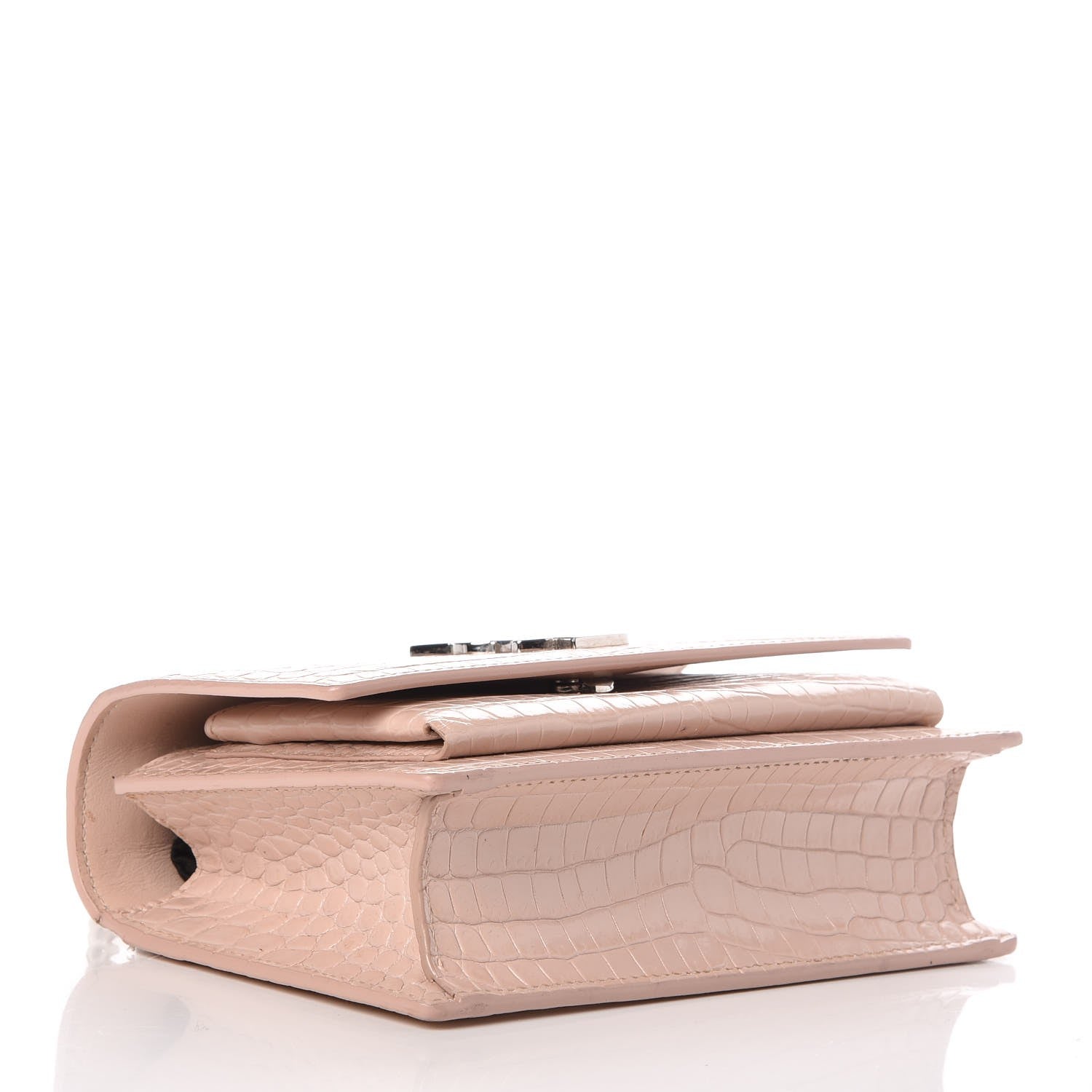 Saint Laurent Calfskin Crocodile Embossed Monogram Sunset Chain Wallet Soft Nude 4 of 10