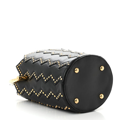 Salvatore Ferragamo X SARA BATTAGLIA Calfskin Studded Zig Zag Bucket Shoulder Bag Black 5 of 10