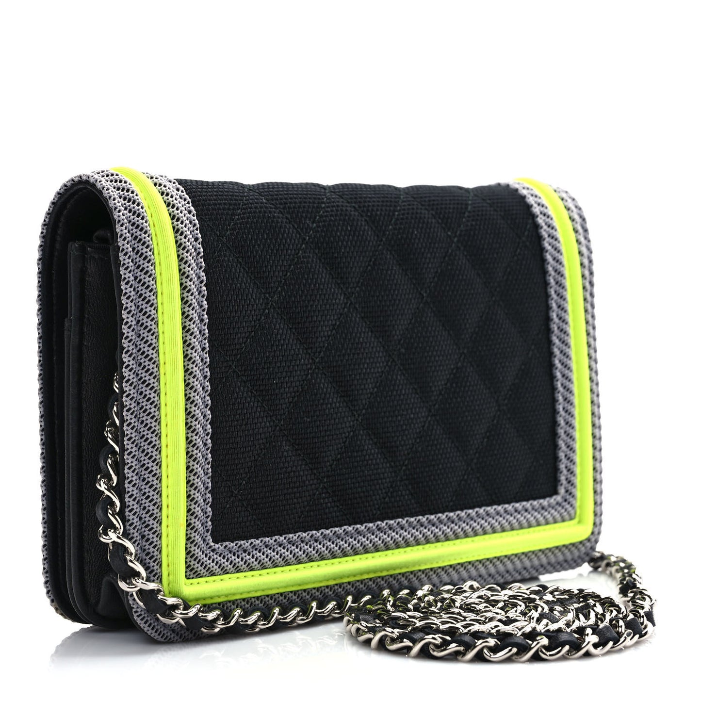Canvas Quilted Fluo Boy Wallet On Chain WOC Black Grey Yellow