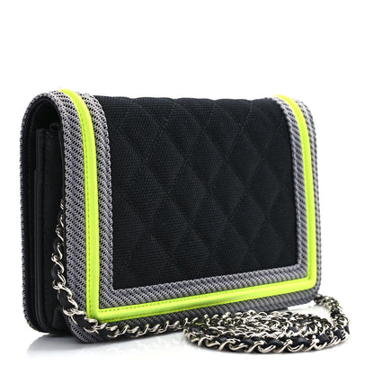 Chanel Canvas Quilted Fluo Boy Wallet On Chain WOC Black Grey Yellow 3 of 14