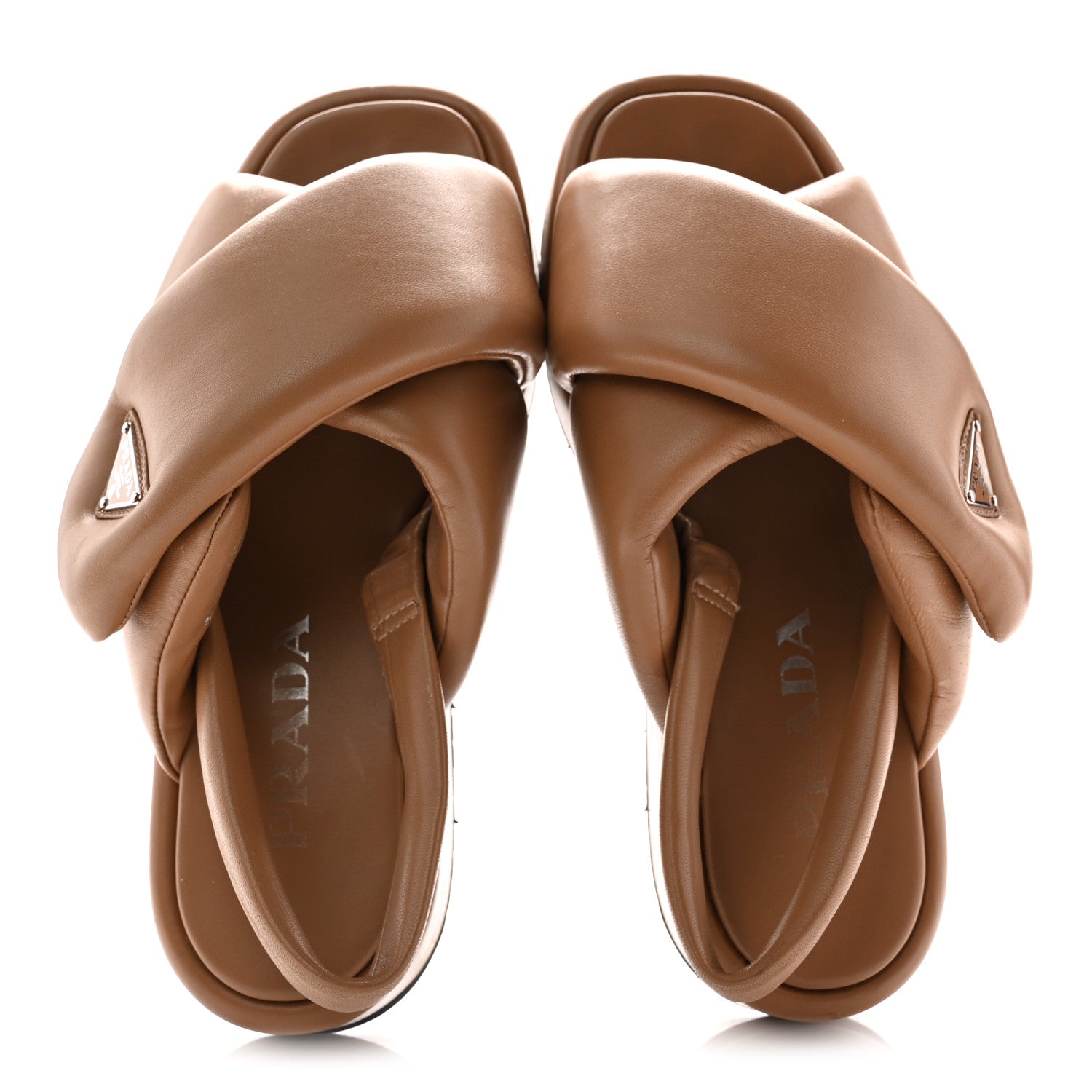 Prada Nappa Padded Platform Slingback Sandals 37.5 Caramel 5 of 9