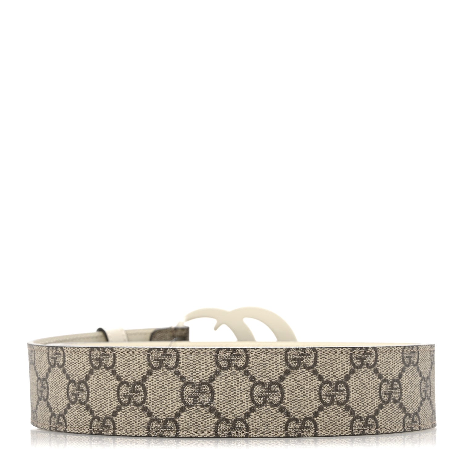 Gucci GG Supreme Monogram Plutone Calfskin Enamel Double G 40mm Belt 120 48 Beige Ebony Mystic White 2 of 5