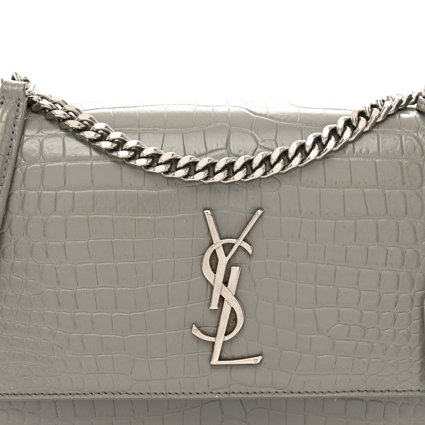 Calfskin Crocodile Embossed Medium Monogram Sunset Fog