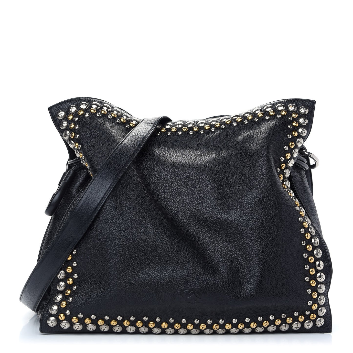 Calfskin Studded Flamenco Shoulder Bag Black