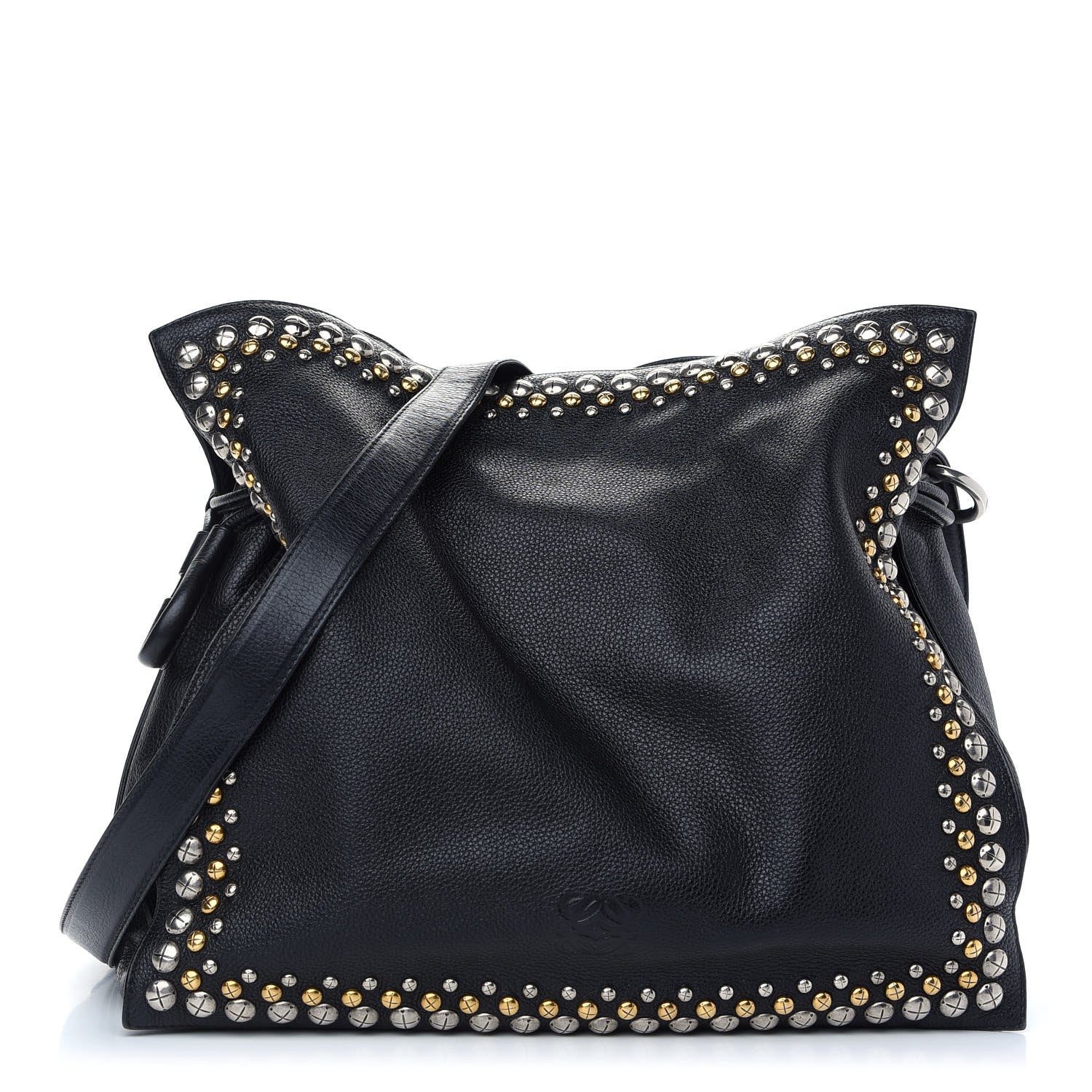 Loewe Calfskin Studded Flamenco Shoulder Bag Black 1 of 9