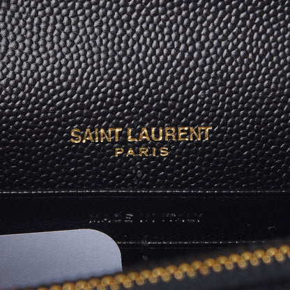 Saint Laurent Grain De Poudre Matelasse Chevron Monogram Envelope Chain Wallet Black 6 of 8