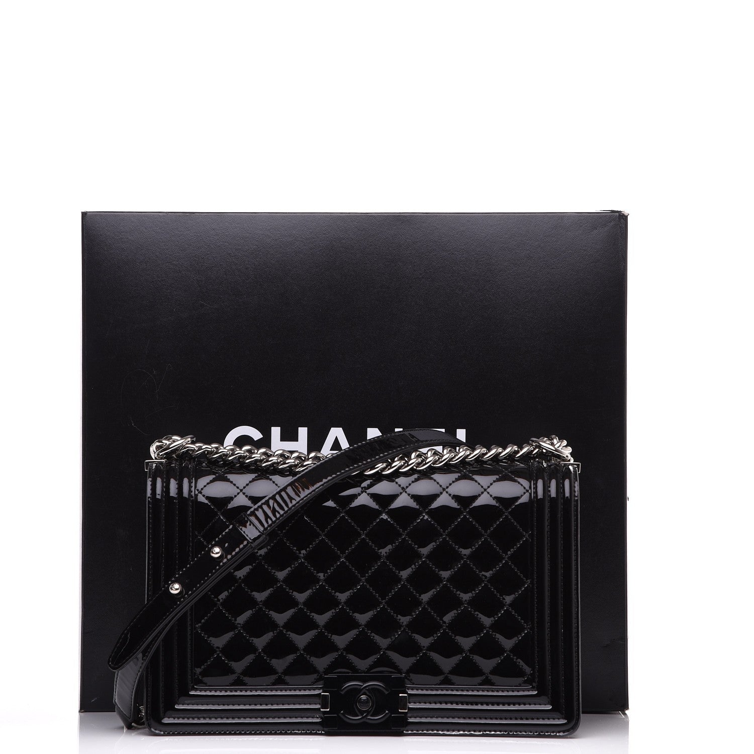 Chanel Patent Calfskin Quilted New Medium Plexiglass Boy Flap Black 8 of 8