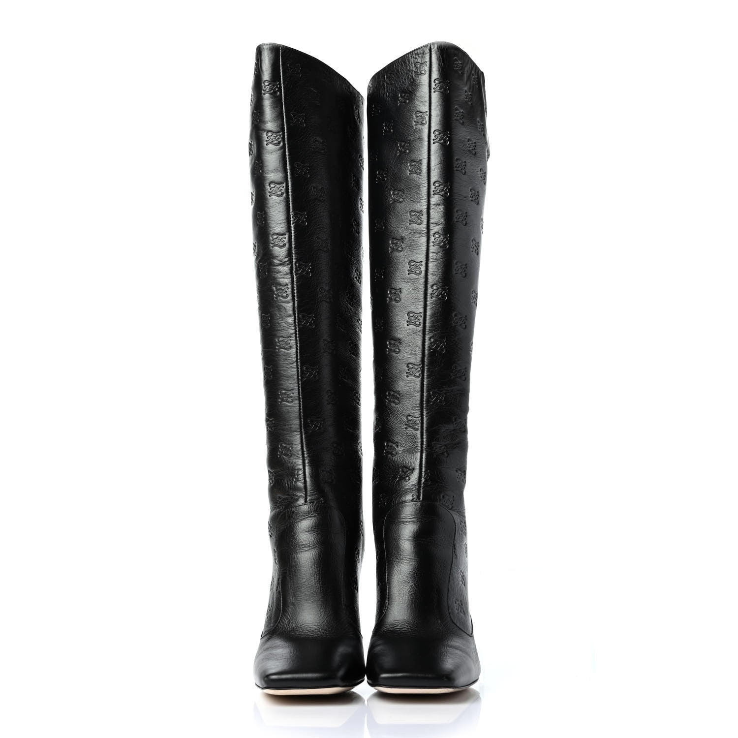 Fendi Vitello Karligraphy Embossed FFreedom Knee High Boots 35 Black 2 of 4