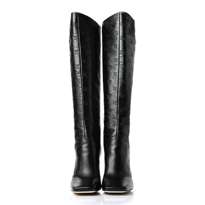 Fendi Vitello Karligraphy Embossed FFreedom Knee High Boots 35 Black 2 of 4