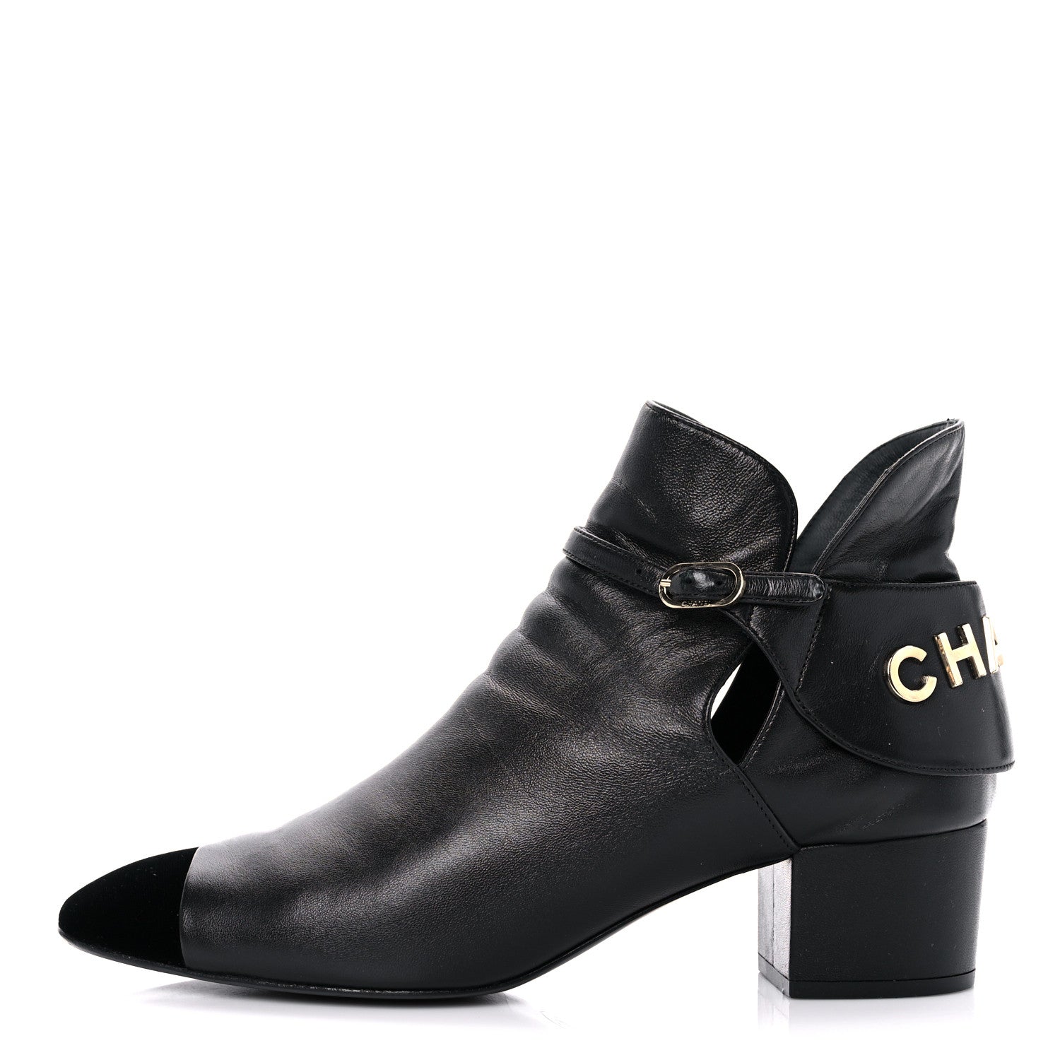 Chanel Lambskin Velvet Cap Toe Short Ankle Boots 38.5 Black 1 of 12