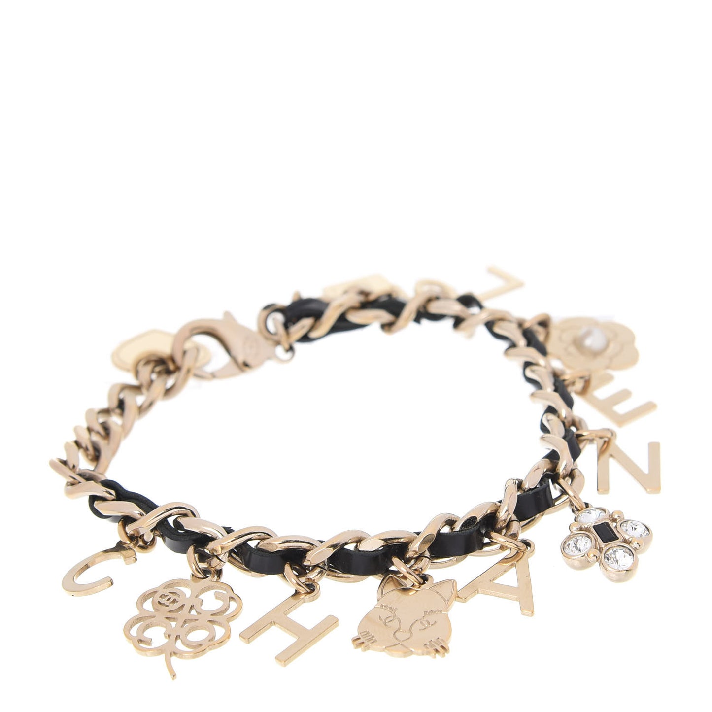 Lambskin Crystal CC Logo Charming Bracelet Gold Black