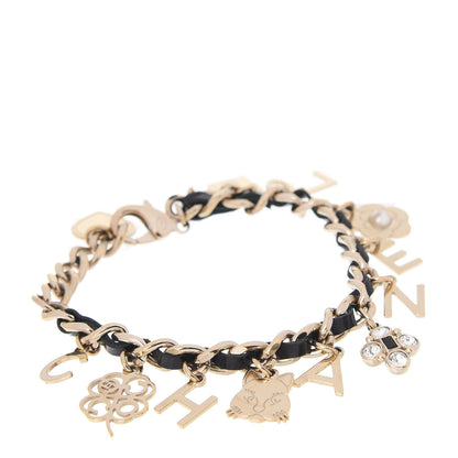 Chanel Lambskin Crystal CC Logo Charming Bracelet Gold Black 1 of 5
