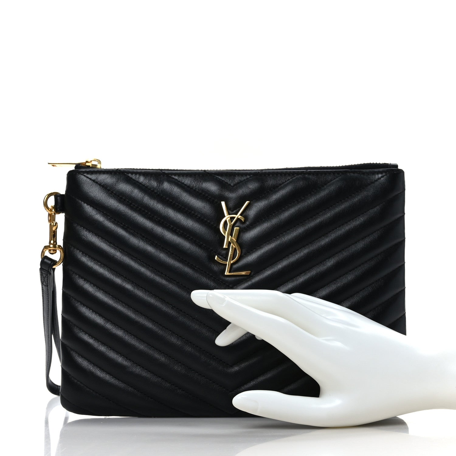 Saint Laurent Calfskin Matelasse Chevron Monogram A5 Wristlet Black 2 of 9