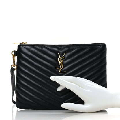 Saint Laurent Calfskin Matelasse Chevron Monogram A5 Wristlet Black 2 of 9