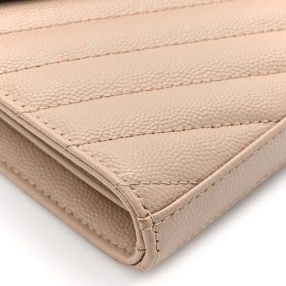 Saint Laurent Grain De Poudre Matelasse Chevron Monogram Chain Wallet Dark Beige 12 of 14