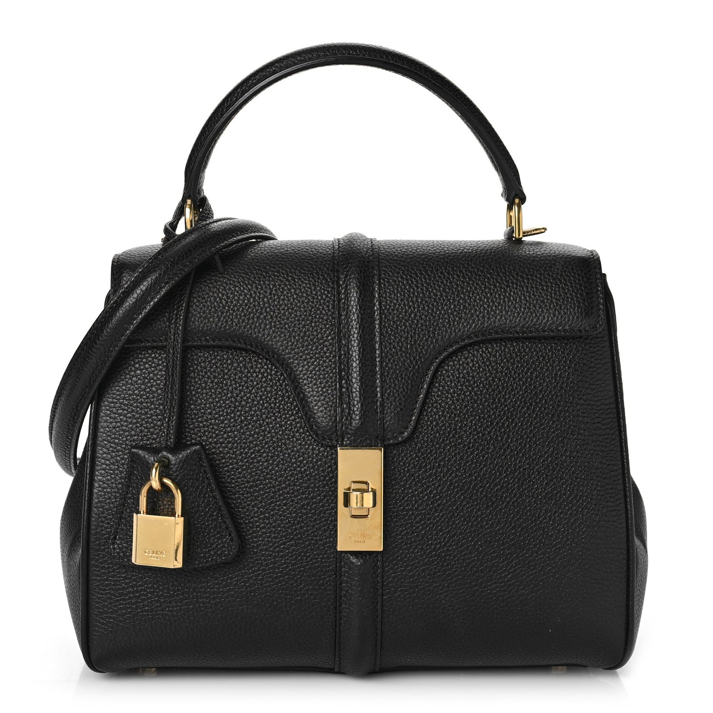Grained Calfskin Small 16 Top Handle Bag Black