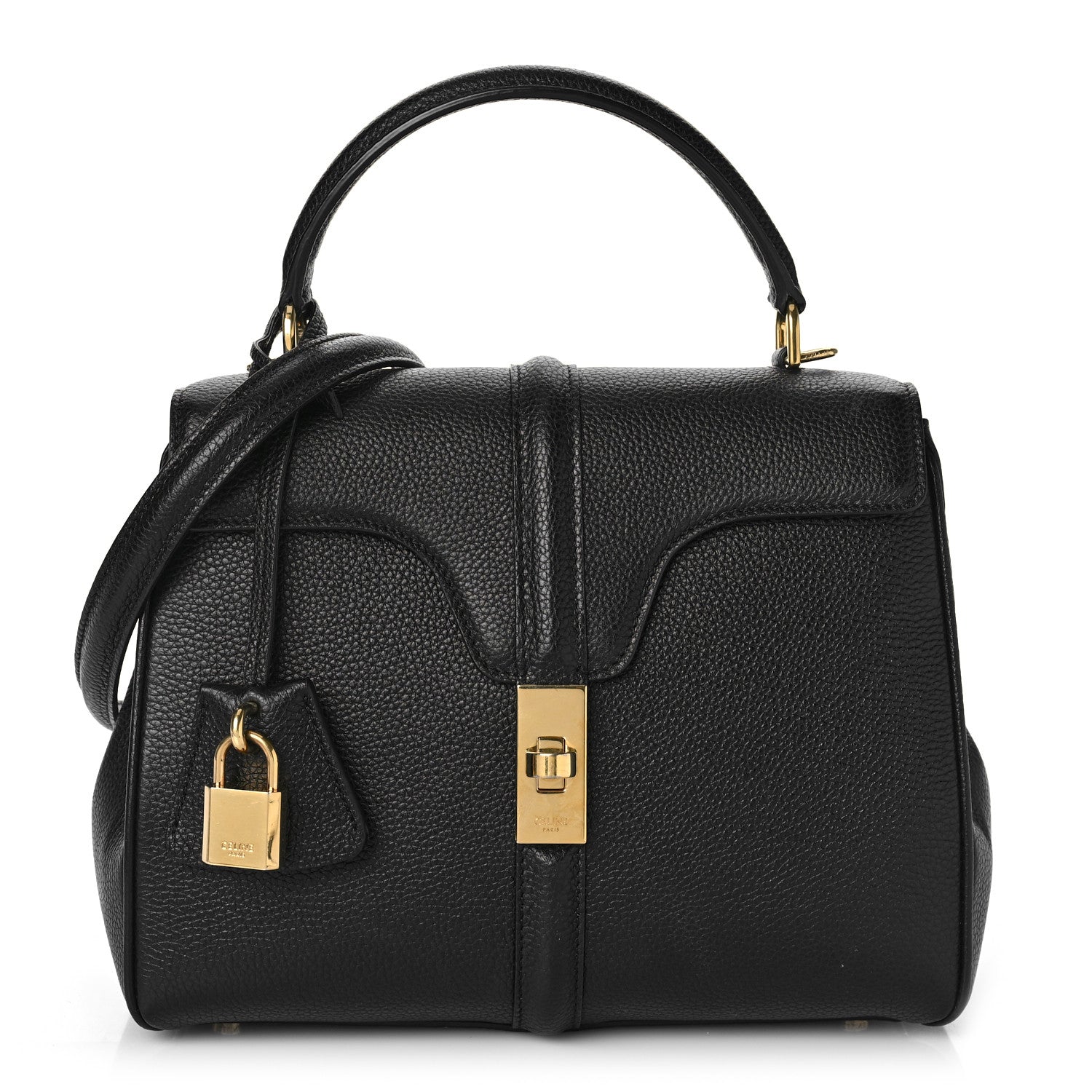 Celine Grained Calfskin Small 16 Top Handle Bag Black 1 of 8