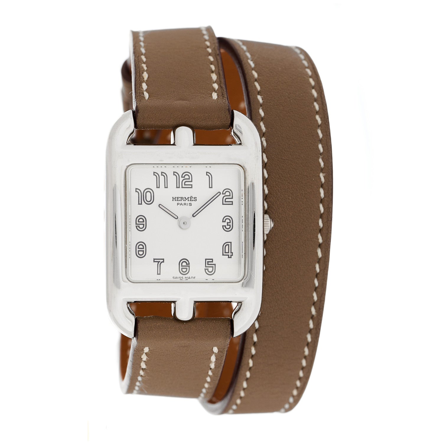 Hermes Stainless Steel Swift 23mm Cape Cod Double Tour Quartz Watch Etoupe 1 of 5