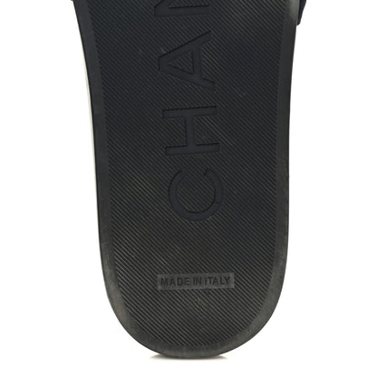 Chanel Satin Canvas Chain Slides Sandals Flats 39 Marine 8 of 10