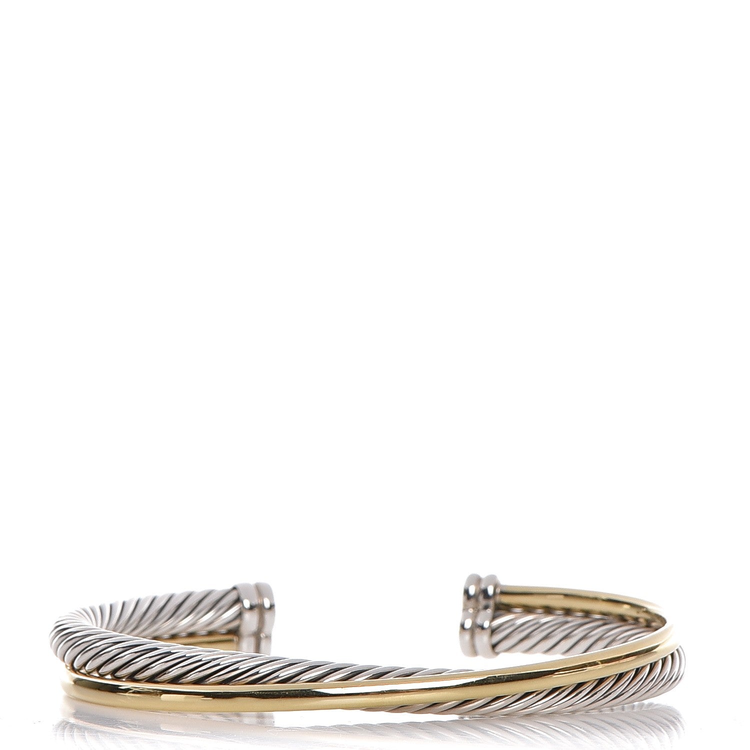 David Yurman Sterling Silver 18K Yellow Plated Gold 5mm Crossover Cuff 1 of 4