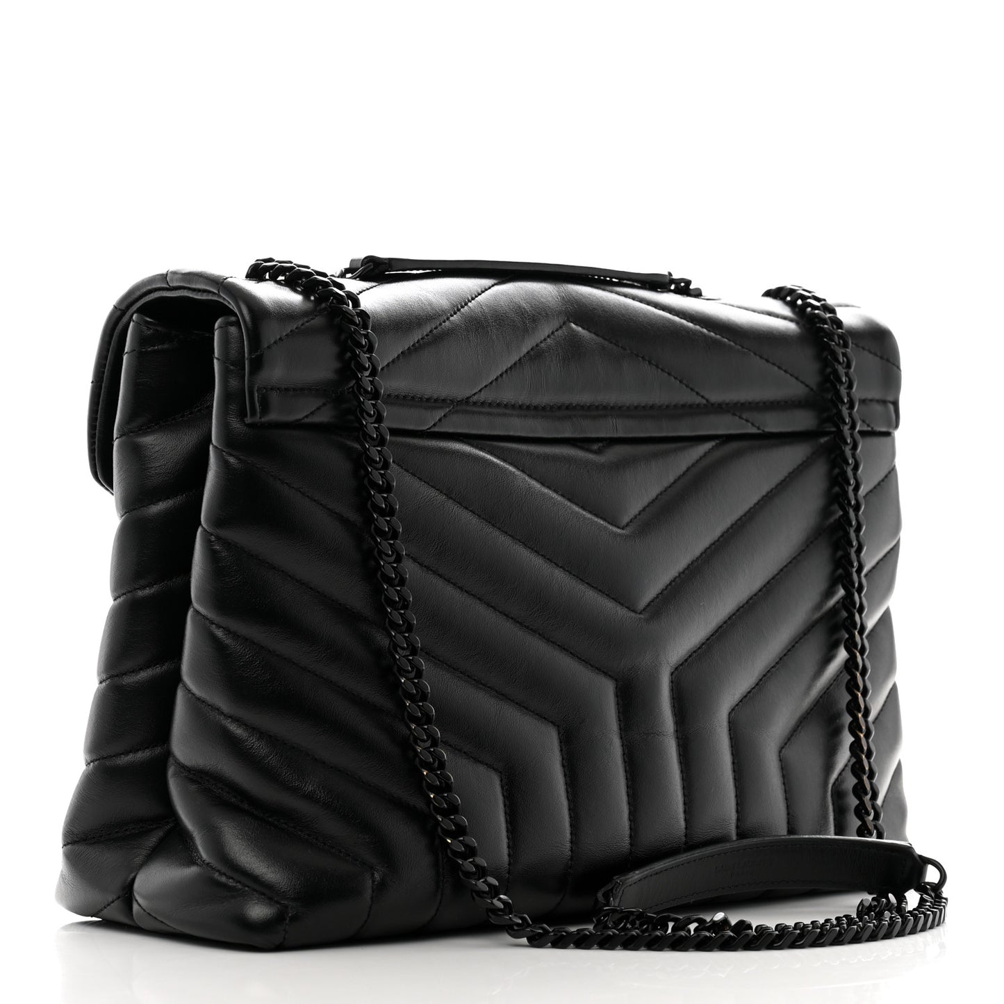 Calfskin Y Quilted Monogram Monochrome Medium Loulou Chain Satchel Black