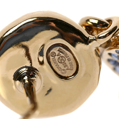 Chanel Crystal Stone CC Drop Earrings Blue Gold 4 of 5