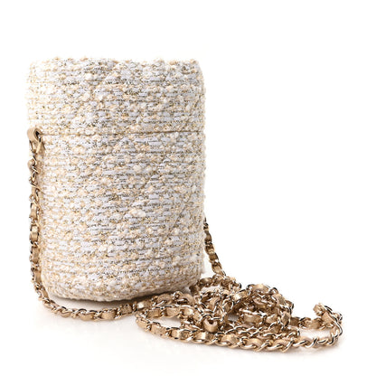 Chanel Tweed Mini Bucket Drawstring Bag White Gold 3 of 11