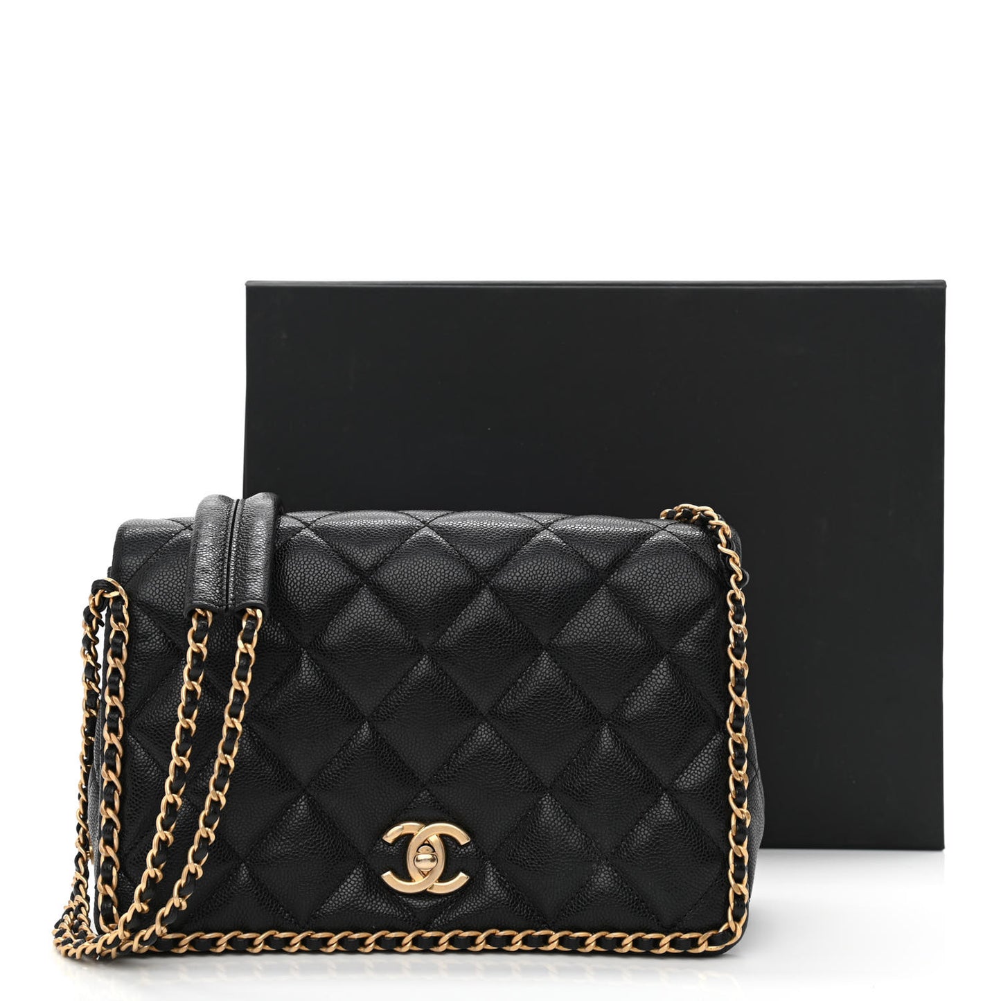 Caviar Quilted Never Ending Chain Flap Black