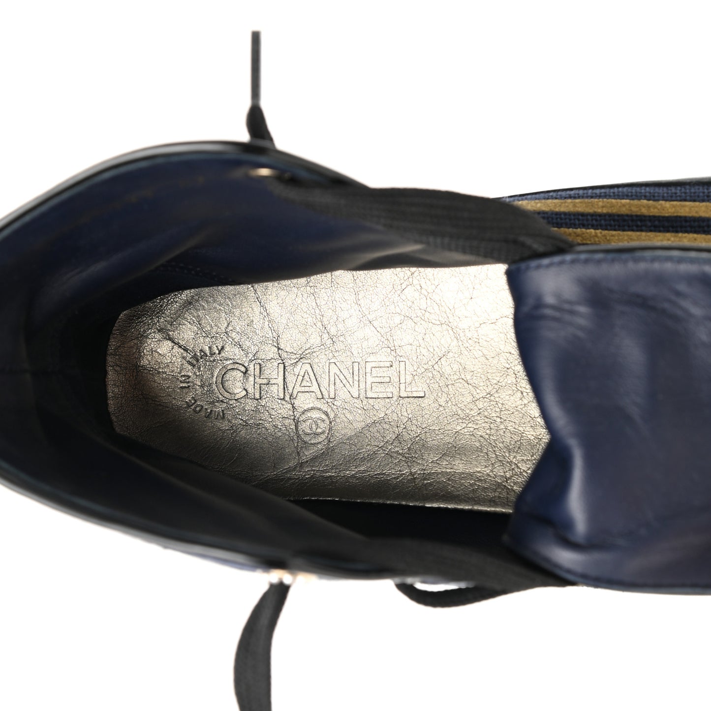Fabric Lambskin Lace Up Cap Toe Sneakers 42 Navy Black