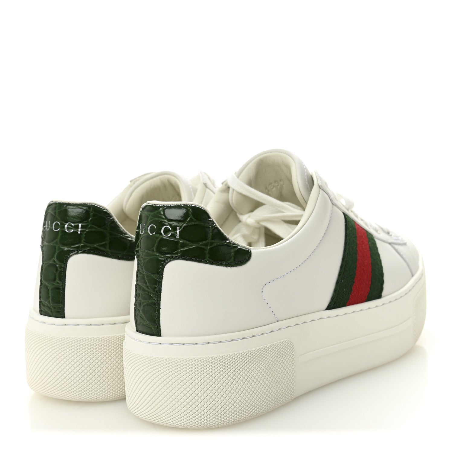 Gucci Ultralight Plume Calfskin Web Womens Ace Platform Sneakers 35.5 White 4 of 10