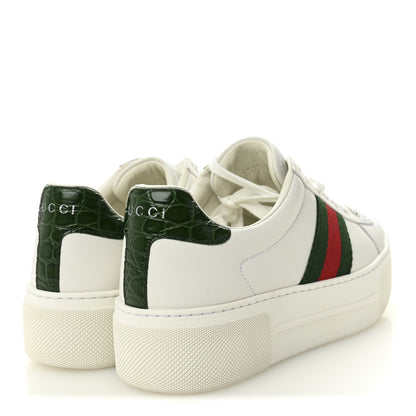 Gucci Ultralight Plume Calfskin Web Womens Ace Platform Sneakers 35.5 White 4 of 10