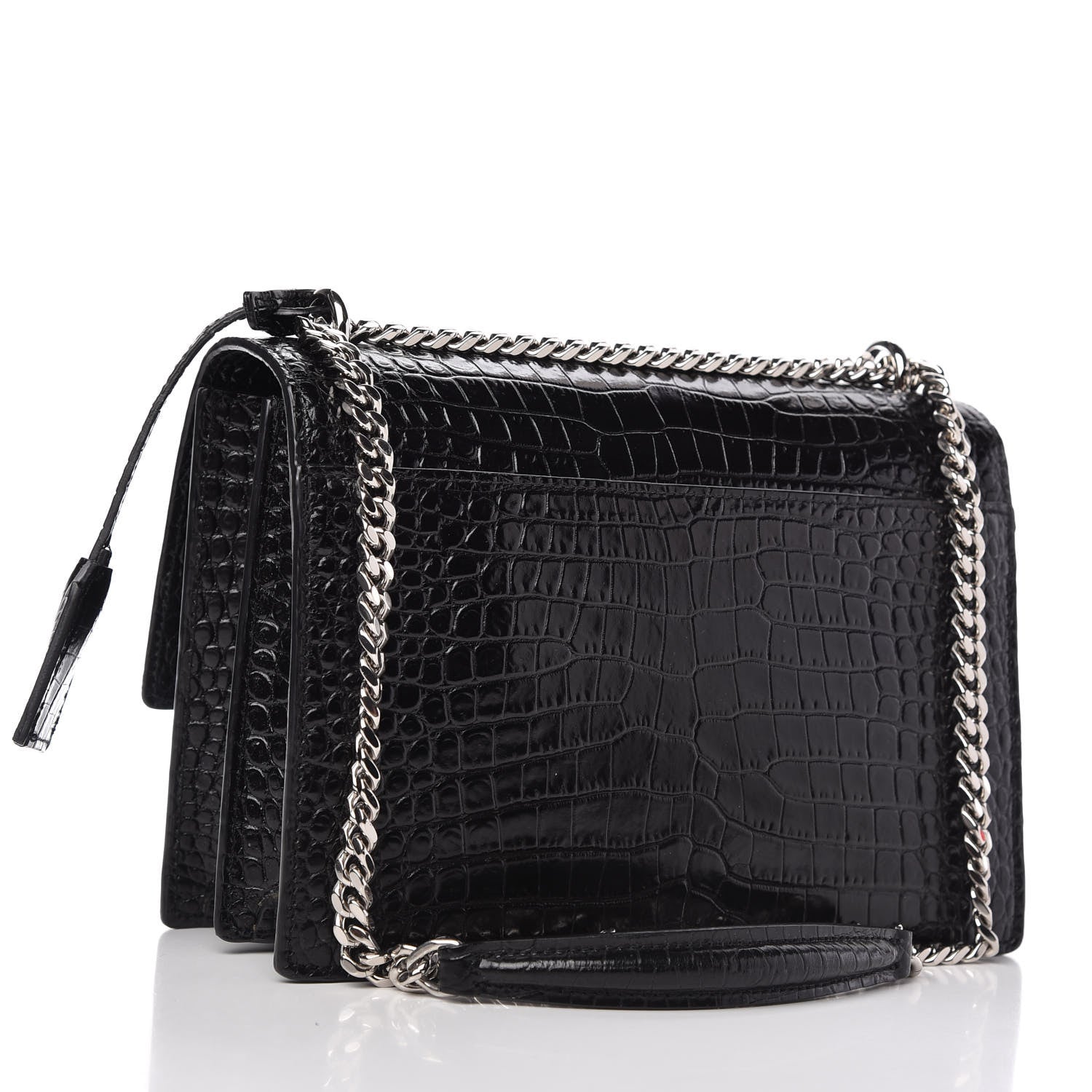Saint Laurent Calfskin Crocodile Embossed Medium Monogram Sunset Black 3 of 10