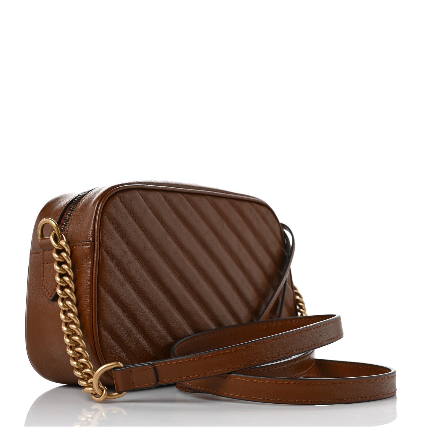 Glazed Calfskin Matelasse Diagonal Small GG Marmont Chain Shoulder Bag Cuir