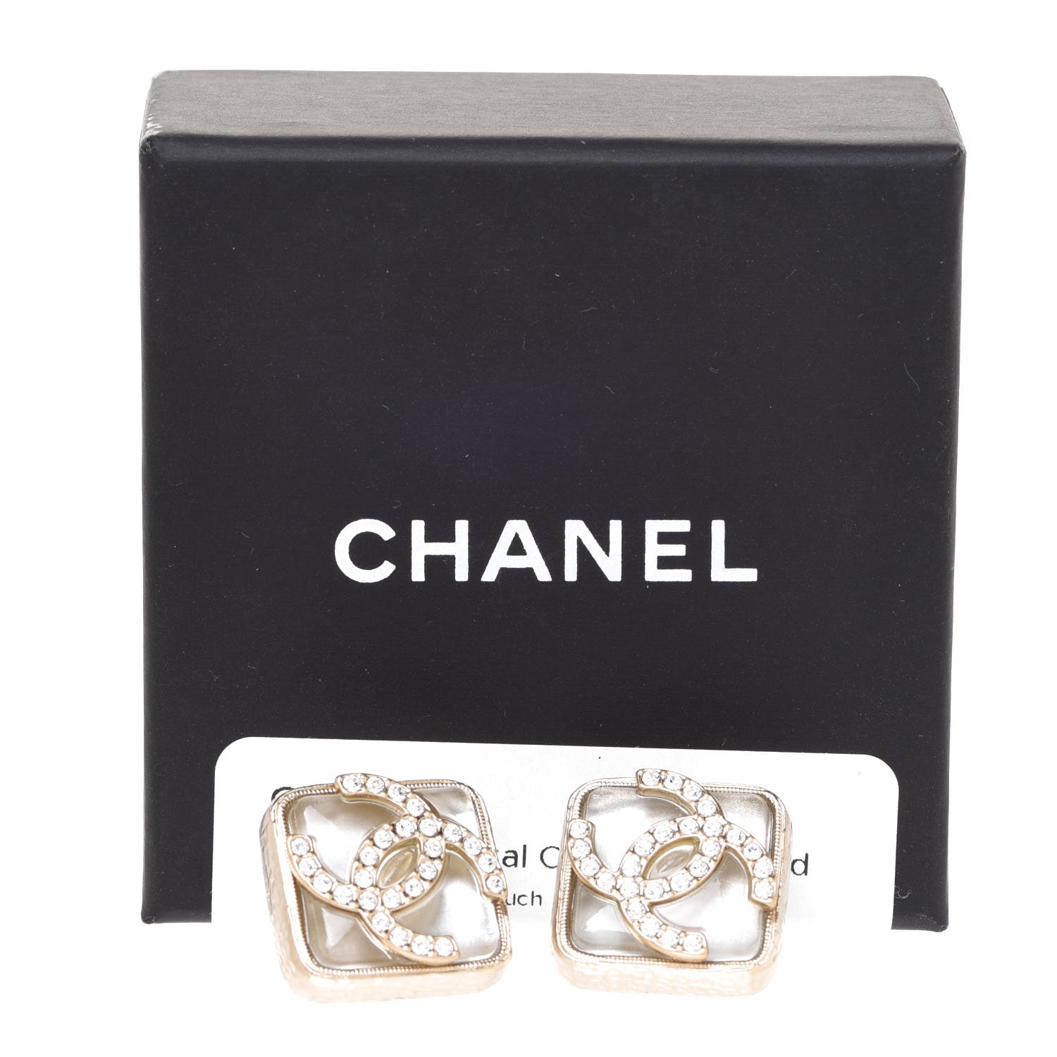 Chanel Pearl Crystal CC Square Earrings Gold 5 of 5