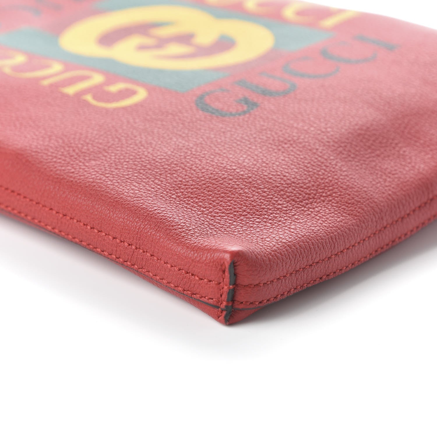 Gucci Pebbled Calfskin Medium Logo Portfolio Clutch Hibiscus Red 7 of 10