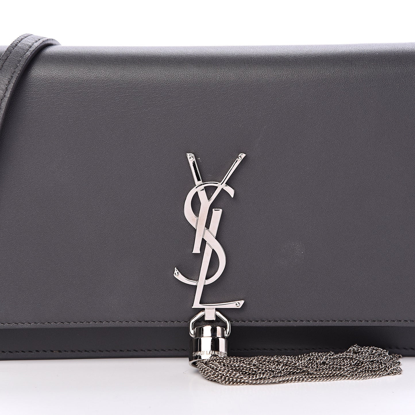 Smooth Calfskin Classic Monogram Kate Tassel Chain Wallet Grey