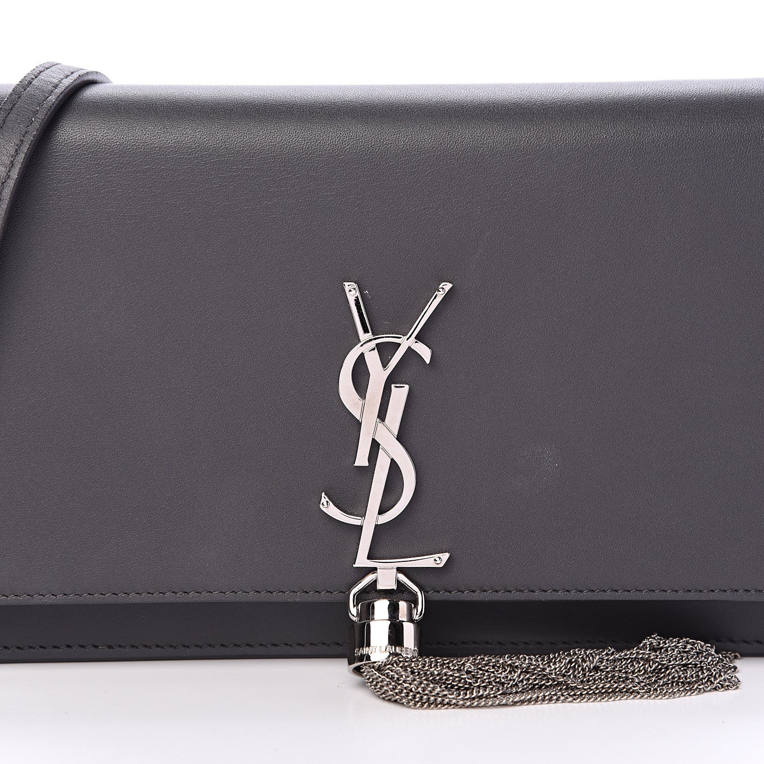 Saint Laurent Smooth Calfskin Classic Monogram Kate Tassel Chain Wallet Grey 8 of 11