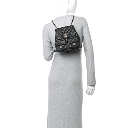 Chanel Shiny Caviar Quilted Medium Duma Pockets Drawstring Backpack Black 2 of 12