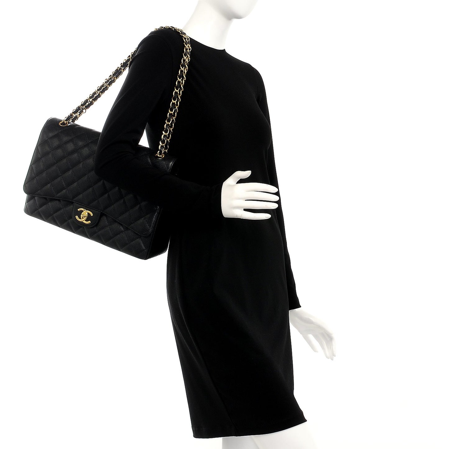 Caviar Quilted Maxi Double Flap Black
