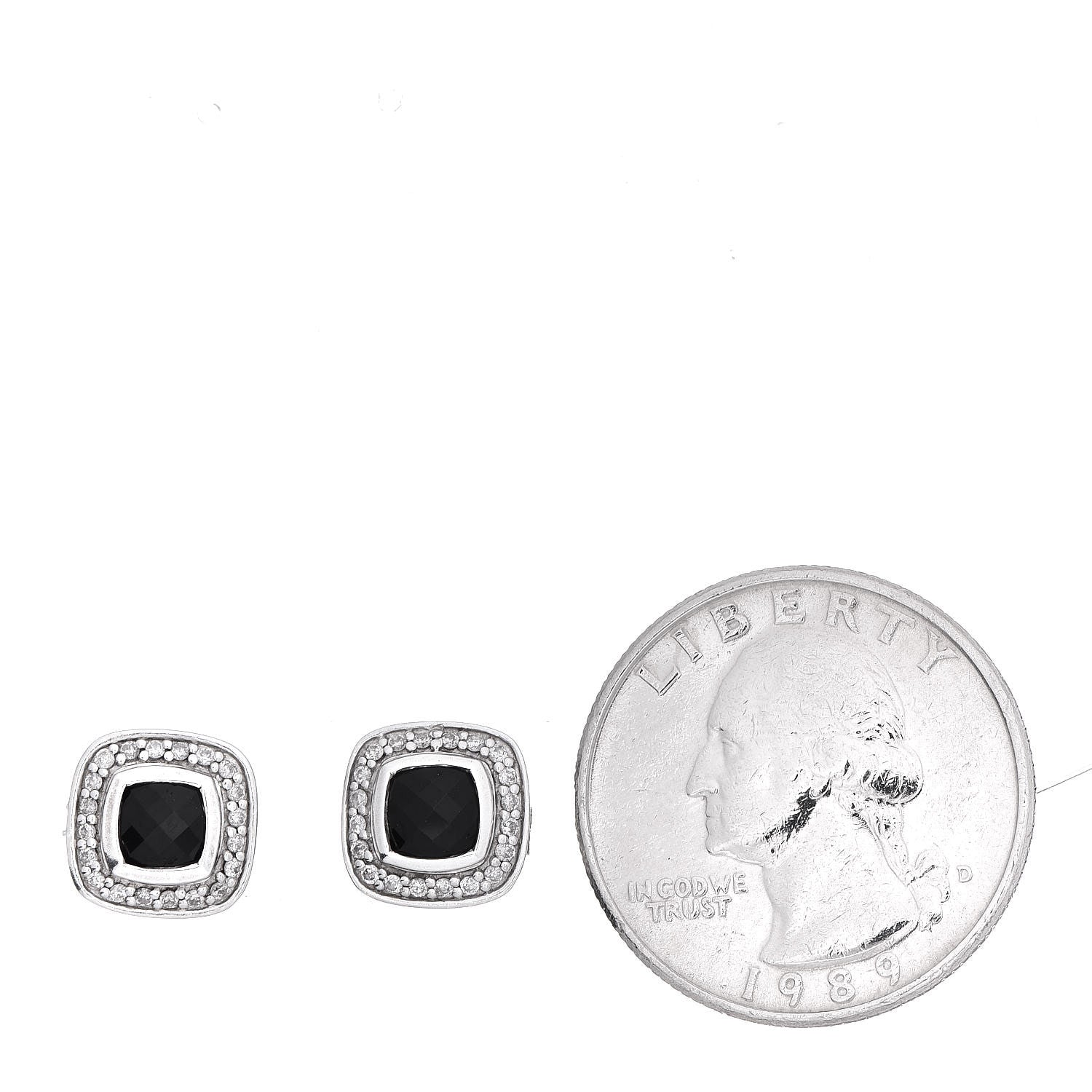 David Yurman Sterling Silver Diamond Black Onyx 5mm Petite Albion Earrings 2 of 4