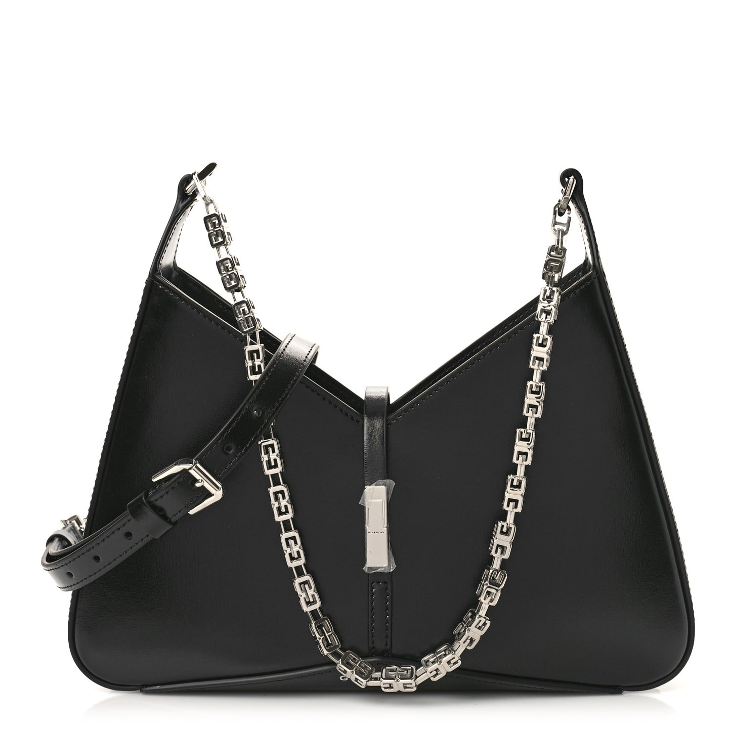Box Calfskin Small Zipped Cut Out Shoulder Bag Black
