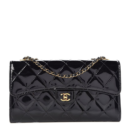 Chanel Patent Goatskin Quilted Small CC Eyelet Wallet On Chain WOC Black 1 of 10