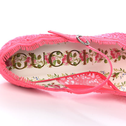 Gucci Lace Pizzo Venice Pumps 39.5 Fuxia Fluo Mystic White 6 of 10